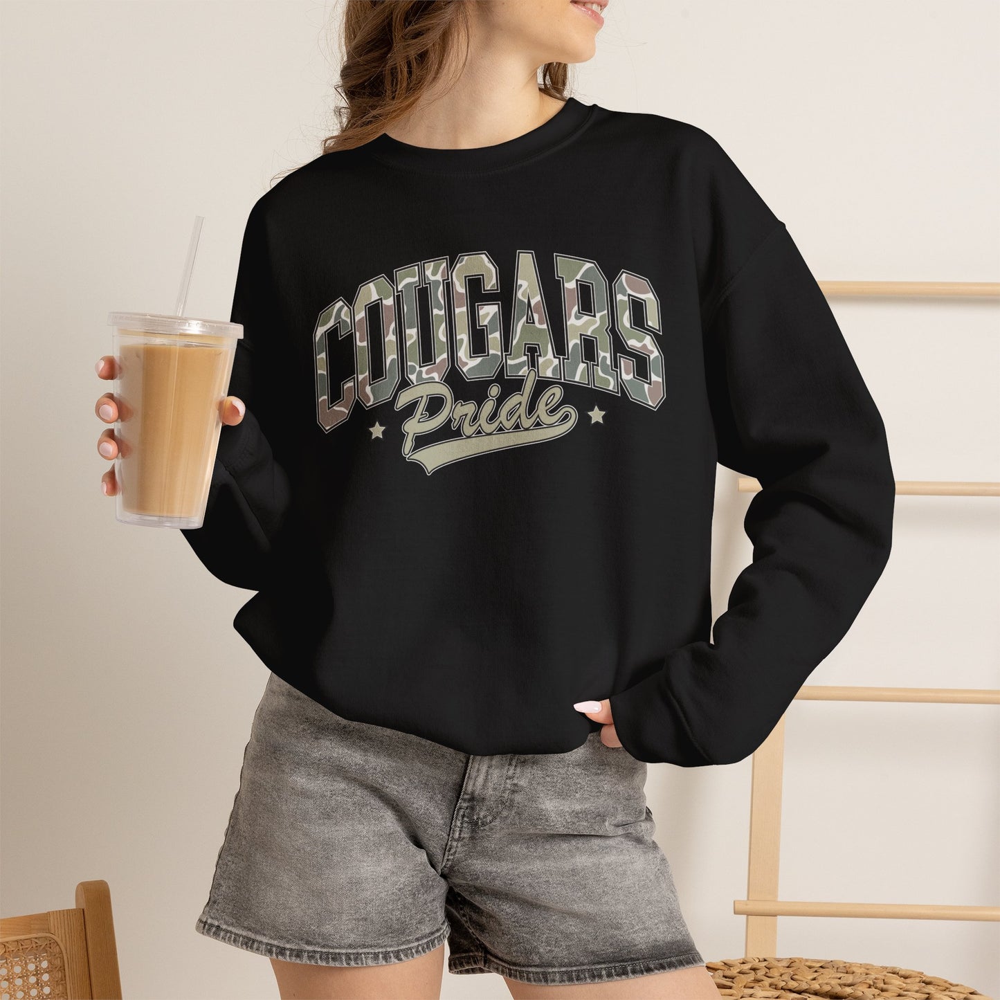 GILDAN - Cougars Pride Crewneck Sweatshirt — Vintage Camo School Spirit Pullover
