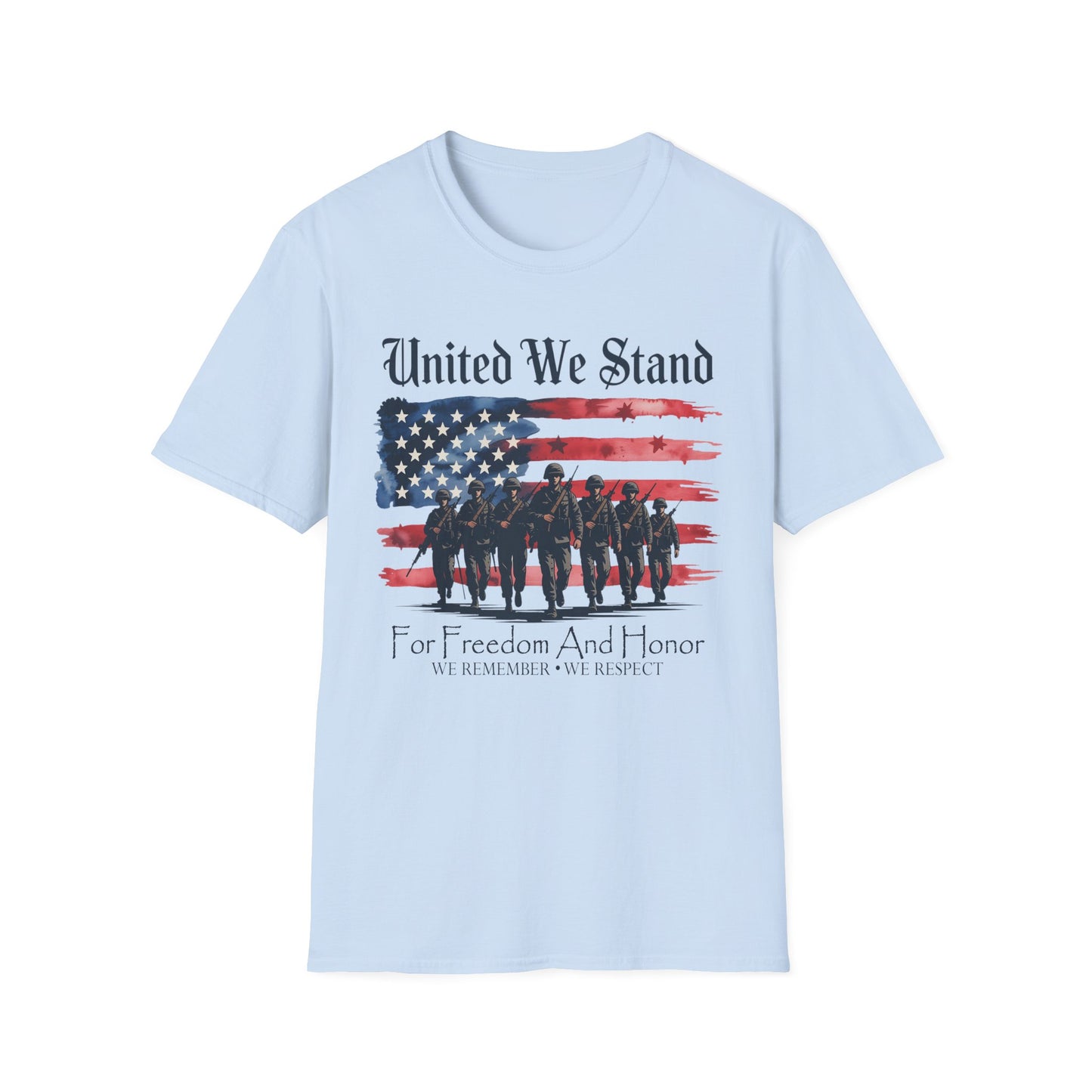 GILDAN - United We Stand T-Shirt — Patriotic American Flag Military Tribute Tee