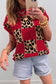 Red Leopard Checkerboard Short Sleeve Knit Sweater