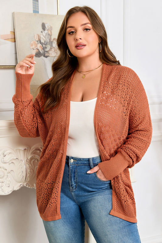 Redwood Burl Mixed Pattern Knitted Open Front Plus Cardigan