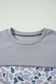 Gray Raw Seam Color Block Camouflage Patchwork Casual Tee