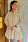 Brown Stripe Collared Neck Cuffed Long Sleeve Drop Waist Mini Dress
