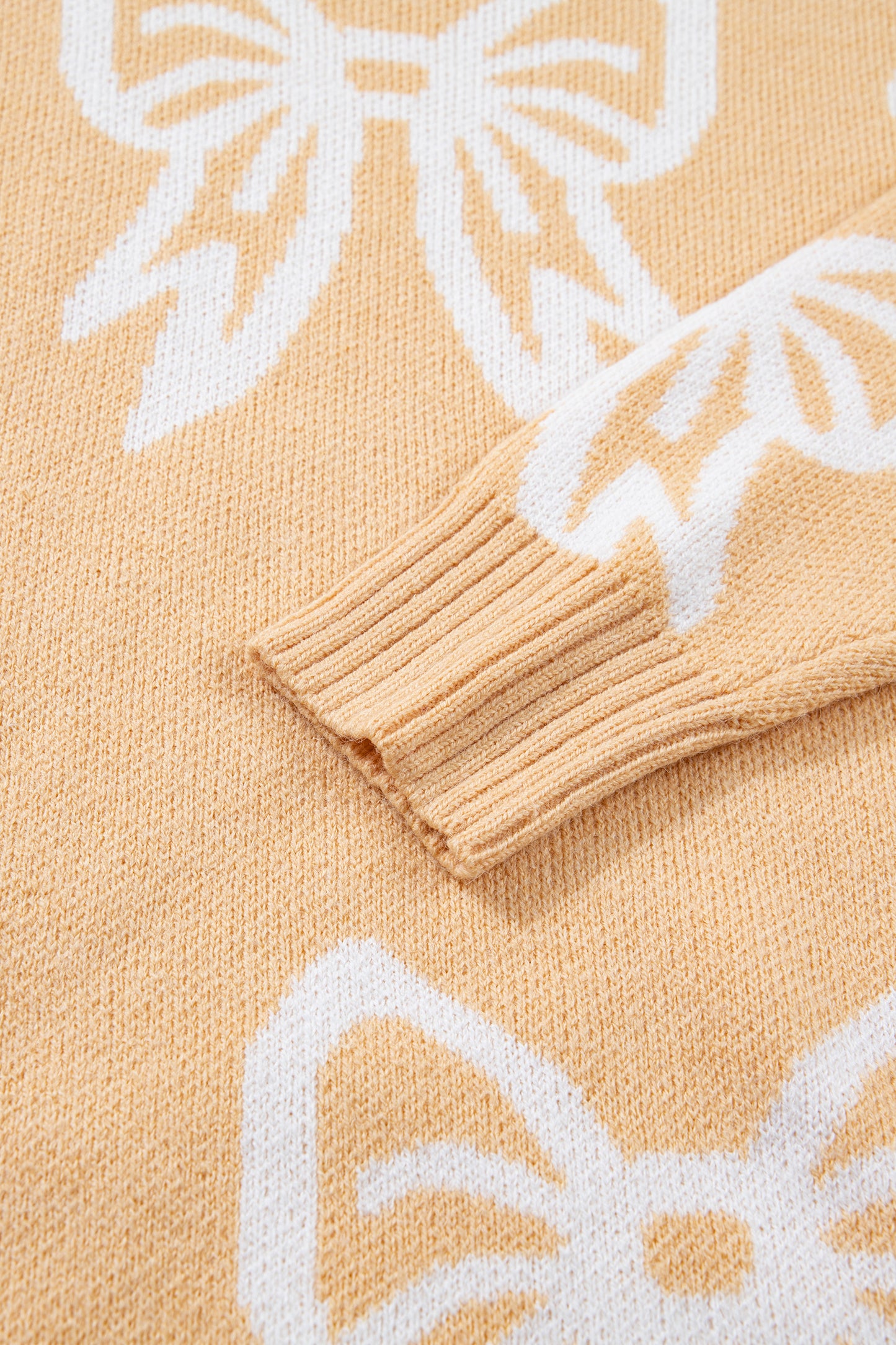 Pink Bow Pattern Drop Shoulder Loose Sweater