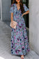 Multicolor Fiery Floral Print Frilled V Neck Short Sleeve Maxi Dress