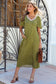 Green Polka Dot Print Lacy Neckline Smocked High Waist Maxi Dress