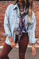 Sky Blue Stripe Boyfriend Chest Pocket Classic Denim Shacket