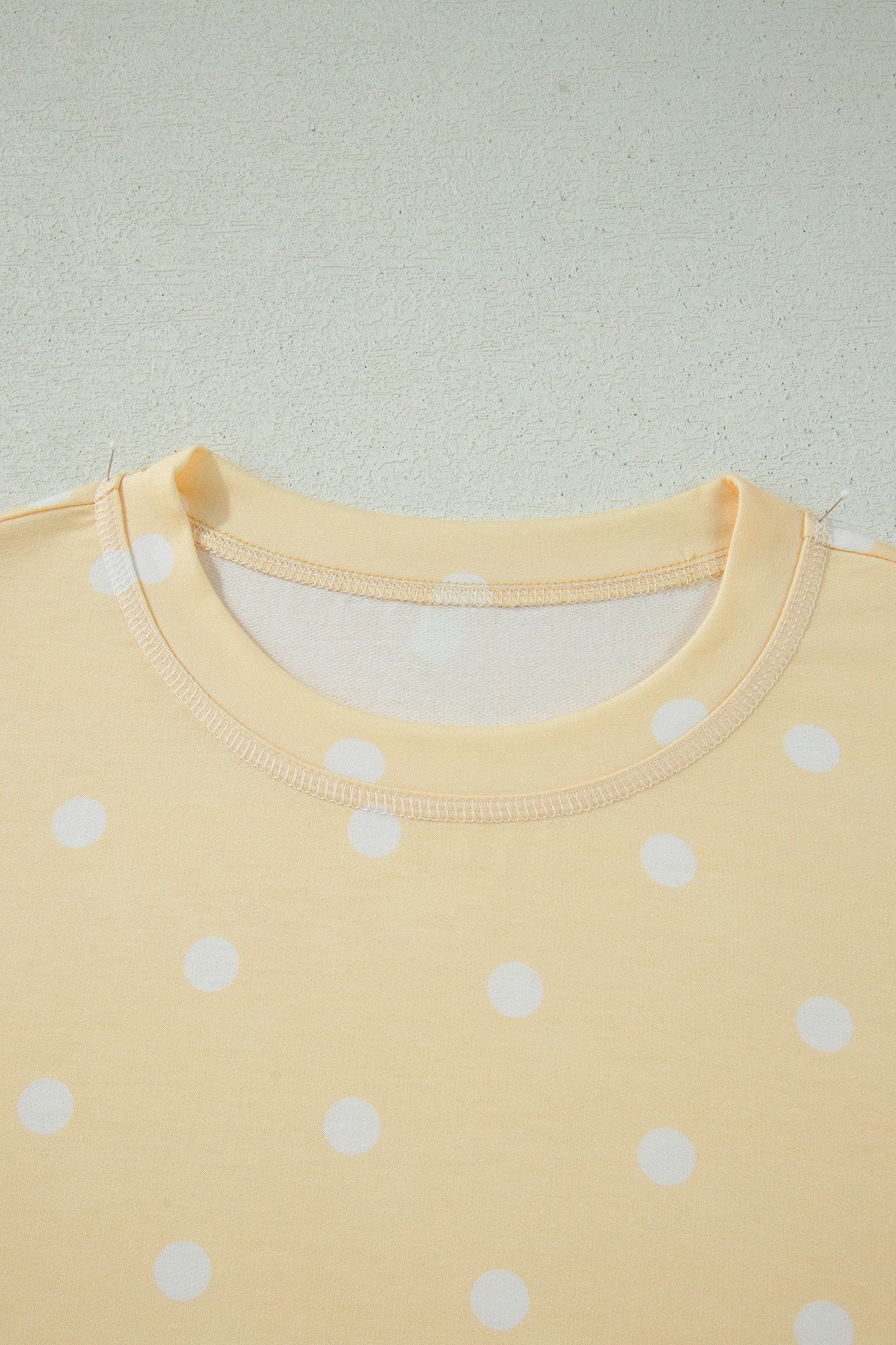 Sky Blue Exposed Seam Detail Polka Dot Loose Tee Drawstring Shorts Set