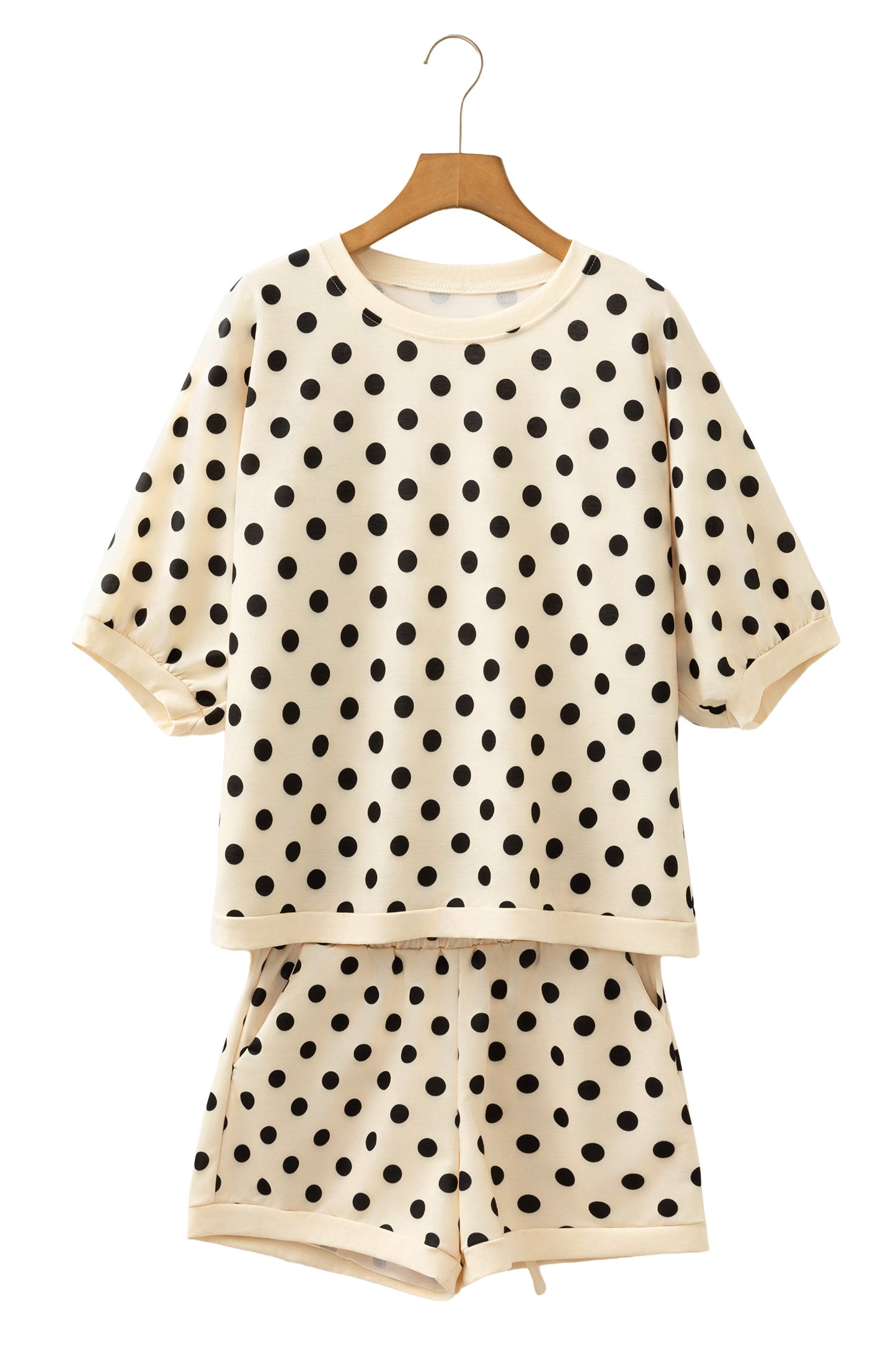 Green Polka Dot Oversized Top Drawstring Short Set