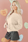Black Ribbed Knit Ribbon Knot Backless Drop Shoulder Sweater