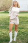Beige Vintage Tie Dye Bracelet Sleeve Drawstring Elastic Waist 2pcs Short Set
