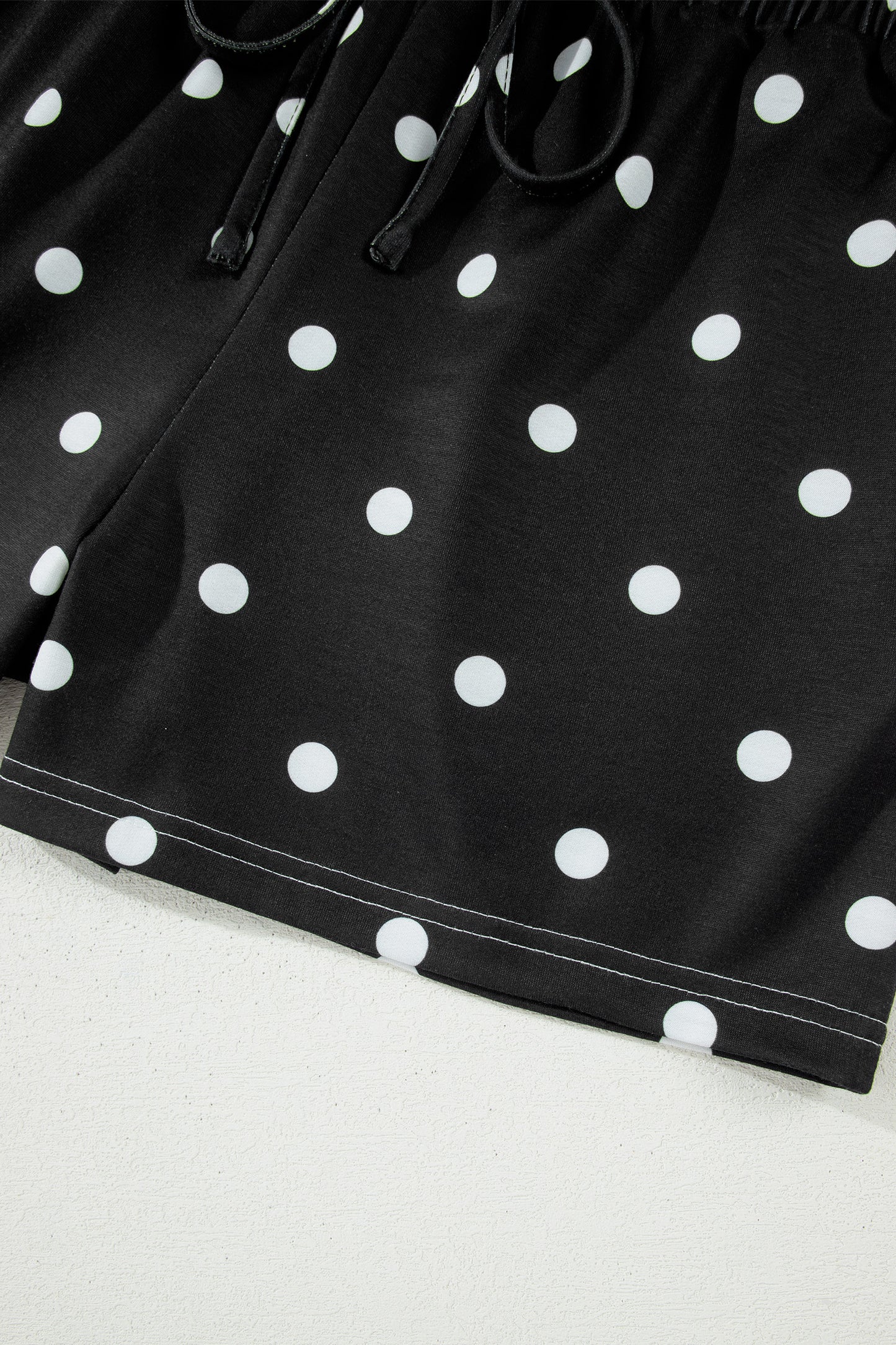 Sky Blue Exposed Seam Detail Polka Dot Loose Tee Drawstring Shorts Set