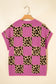 Red Leopard Checkerboard Short Sleeve Knit Sweater