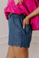 Dusk Blue Scalloped Hemline Acid Wash High Waist Denim Shorts