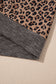 Khaki Ribbed Leopard Print Contrast Collar Zip Hooded Pullover Sweatshirt