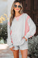 Light Grey Color Block Raw Hem Pullover and Casual Shorts Set