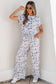 Beige Camouflage Print Twisted Rib Loose Tee Drawstring Pants Set