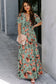 Multicolor Fiery Floral Print Frilled V Neck Short Sleeve Maxi Dress