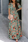 Multicolor Fiery Floral Print Frilled V Neck Short Sleeve Maxi Dress