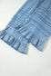 Beau Blue Ruffled Hem Wide Leg Chambray Pants