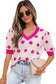 Rose Red Polka Dot Puff Short Sleeve Sweater Top