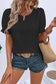 White Solid Color Textured Notched Neck Puff Sleeve Blouse