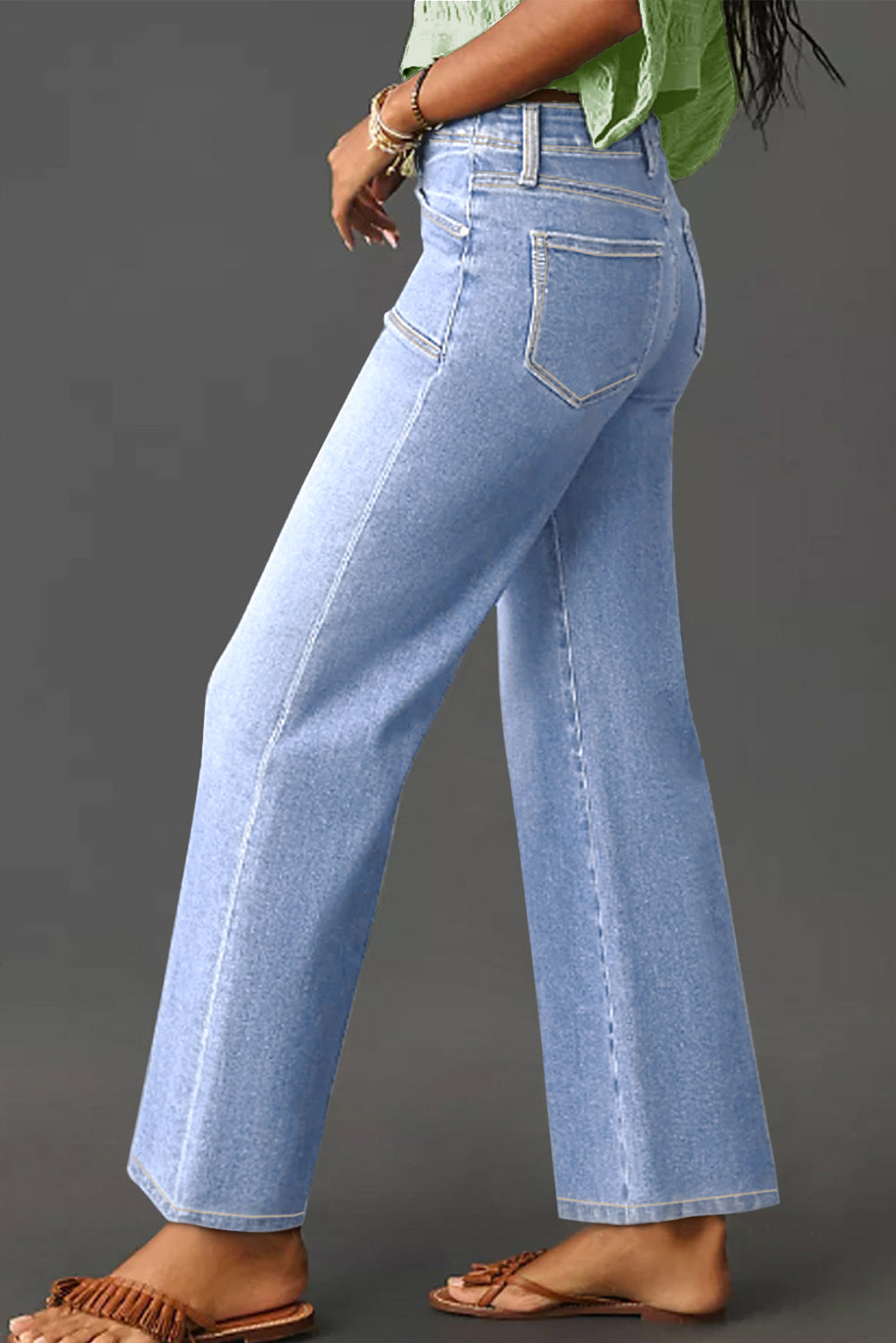 Dusk Blue Loose Straight Leg Cropped High Waist Jeans