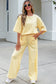 Sachet Pink Lace Patchwork Half Sleeve Top Elastic Waist Pants Two Piece Set