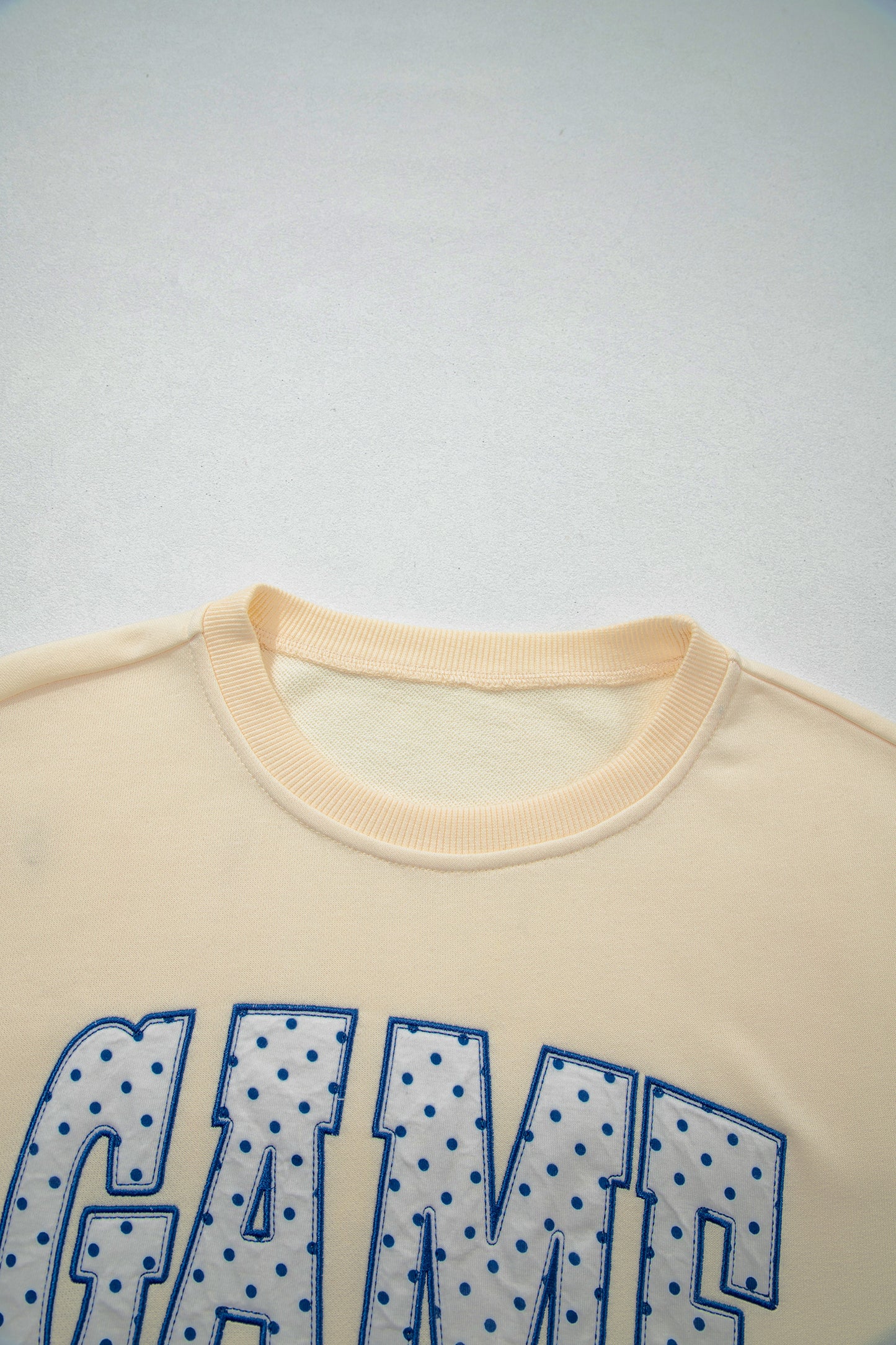 Beige Game Day Crewneck Long Sleeve Pullover Athleisure Short Sets