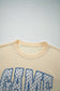 Beige Game Day Crewneck Long Sleeve Pullover Athleisure Short Sets