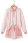 Pink Polka Dot Drop Shoulder Polo Loose Pullover Patch Pocket Casual Shorts Set