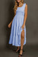 Green Shirred Pleated Square Neck Sleeveless Midi Dress