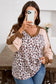 Parchment Leopard Colorblock Patchwork Twist Ribbed Plus Size V Neck Baggy Pullover