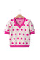Rose Red Polka Dot Puff Short Sleeve Sweater Top