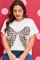 White Plus Size Leopard Bow Embroidered Patch Casual T Shirt