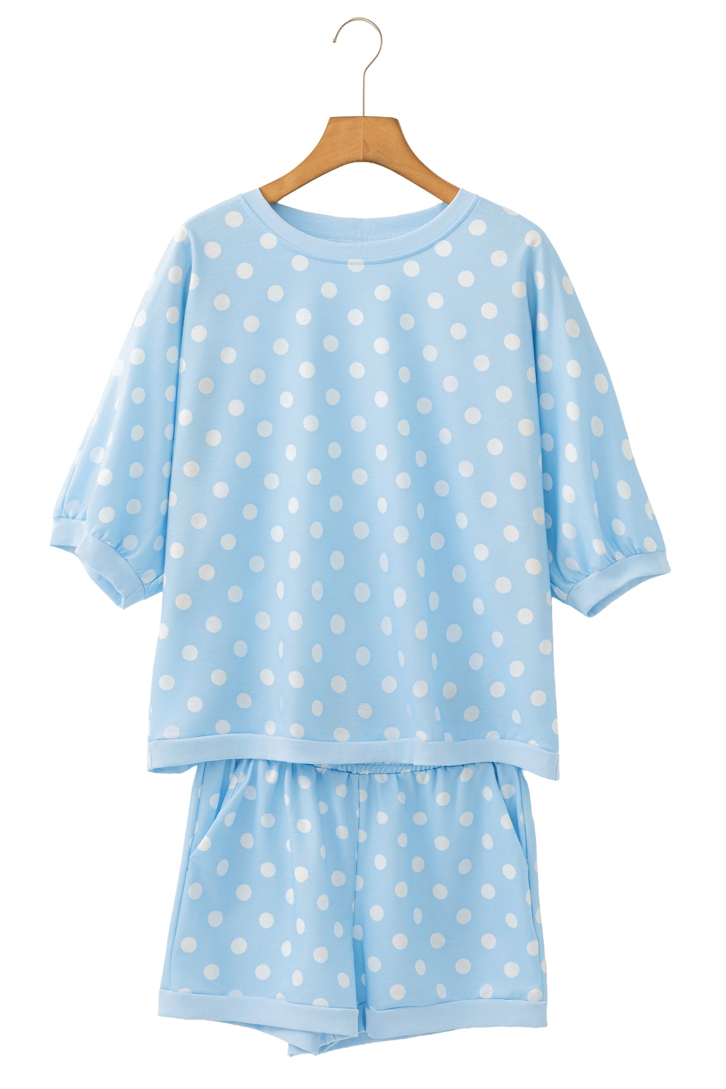 Green Polka Dot Oversized Top Drawstring Short Set
