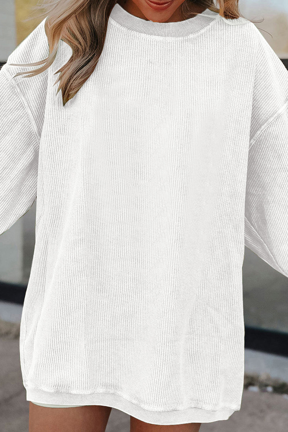 Strawberry Pink Ribbed Corduroy Oversized Sweatshirt