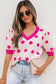 Rose Red Polka Dot Puff Short Sleeve Sweater Top