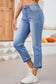 Sky Blue Whiskered Wash Raw Hem Cropped Jeans