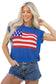Sky Blue Flag Graphic Short Sleeve Sweater Top