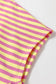 Red Stripe Colorblock Trim V Neck Tee Drawstring Elastic Waist Short Set