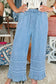 Beau Blue Ruffled Hem Wide Leg Chambray Pants