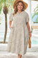 Beige Plus Size Leopard Print Frill Trim Short Sleeve Flared Dress