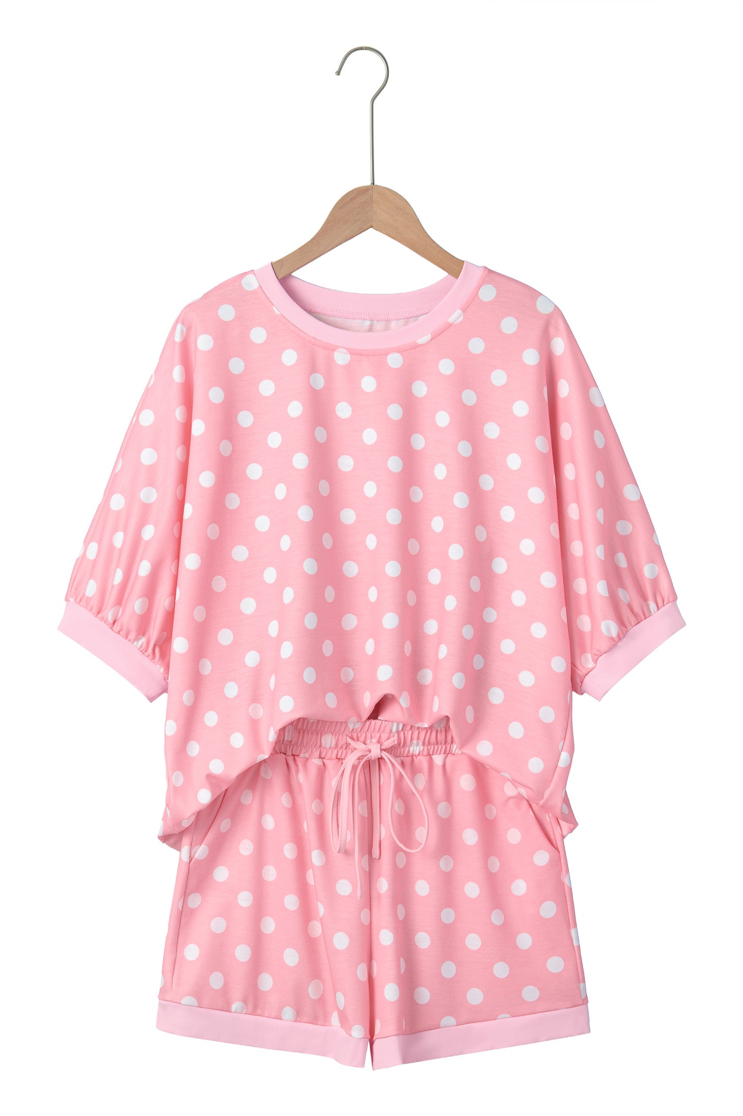 Green Polka Dot Oversized Top Drawstring Short Set