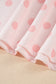 Pink Polka Dot Drop Shoulder Polo Loose Pullover Patch Pocket Casual Shorts Set