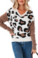 Jet Stream Leopard Print Color Block Patchwork Sleeve V Neck Sweater