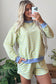 Yellow Stripe Color Block Detail Long Sleeve Pullover Elastic Waist Pull On Shorts 2pcs Set