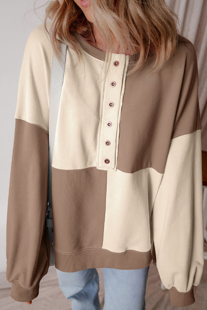Grass Green Colorblock Henley High Low Oversize Sweatshirt