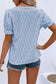 White Solid Color Textured Notched Neck Puff Sleeve Blouse