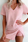 Beau Blue Mineral Wash V Neck Tee Matching Skort Set