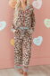 Dearlove Khaki Leopard Print Colorblock Striped Edge Shirt and Pants Pajama Set